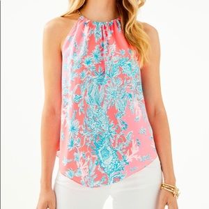 LILLY PULITZER - Cabana Halter Top - Coral Spritz - Shelly Bay
